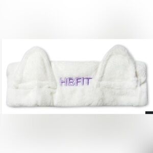 White Fuzzy Spa Headband with Purple Embroidery | HBFIT